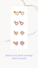 14K Solid Gold CZ XS Pink Stone Open Heart Stud Screw Back Earring - Pretty At Sam
