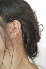 92.5 Sterling Silver Dainty tiny CZ stone simple ear cuff - Pretty At Sam