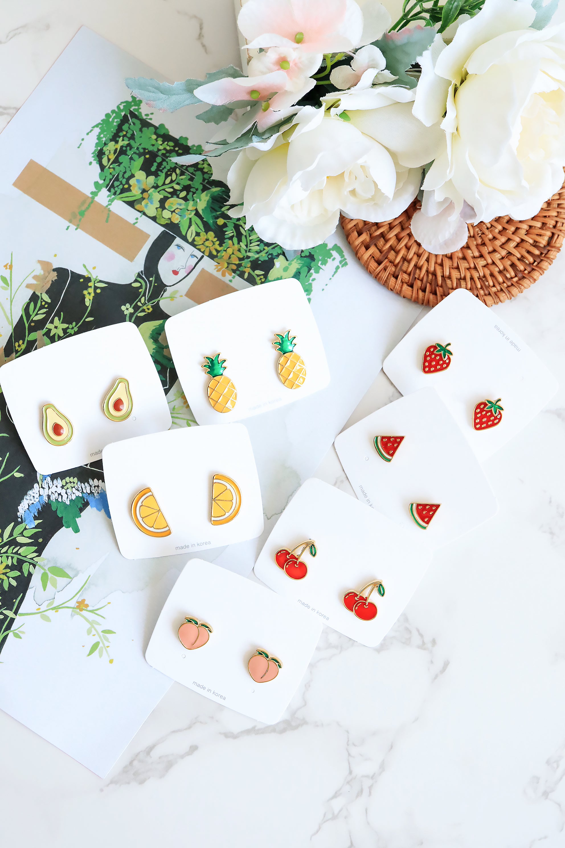 Fruits Collection Cherry Peach Watermelon Avocado Lemon Pineapple Strawberry Stud Earring - Pretty At Sam