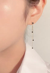 925 Sterling Silver Natural Black Stone Three Tassel Drop Push Back Earring - Pretty At Sam