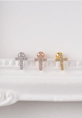 Surgical Steel Gold Plated Cubic Zirconia Cross Single Stud - Pretty At Sam