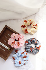 Gingham Check Pattern Teddybear Scrunch Hair Tie (4Colors) - Pretty At Sam