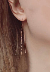 925 Sterling Silver Threader Long Post Flat Rectangle Box Chain Earring - Pretty At Sam