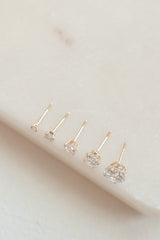14K Solid Gold Classic CZ stud screw back earring - Pretty At Sam