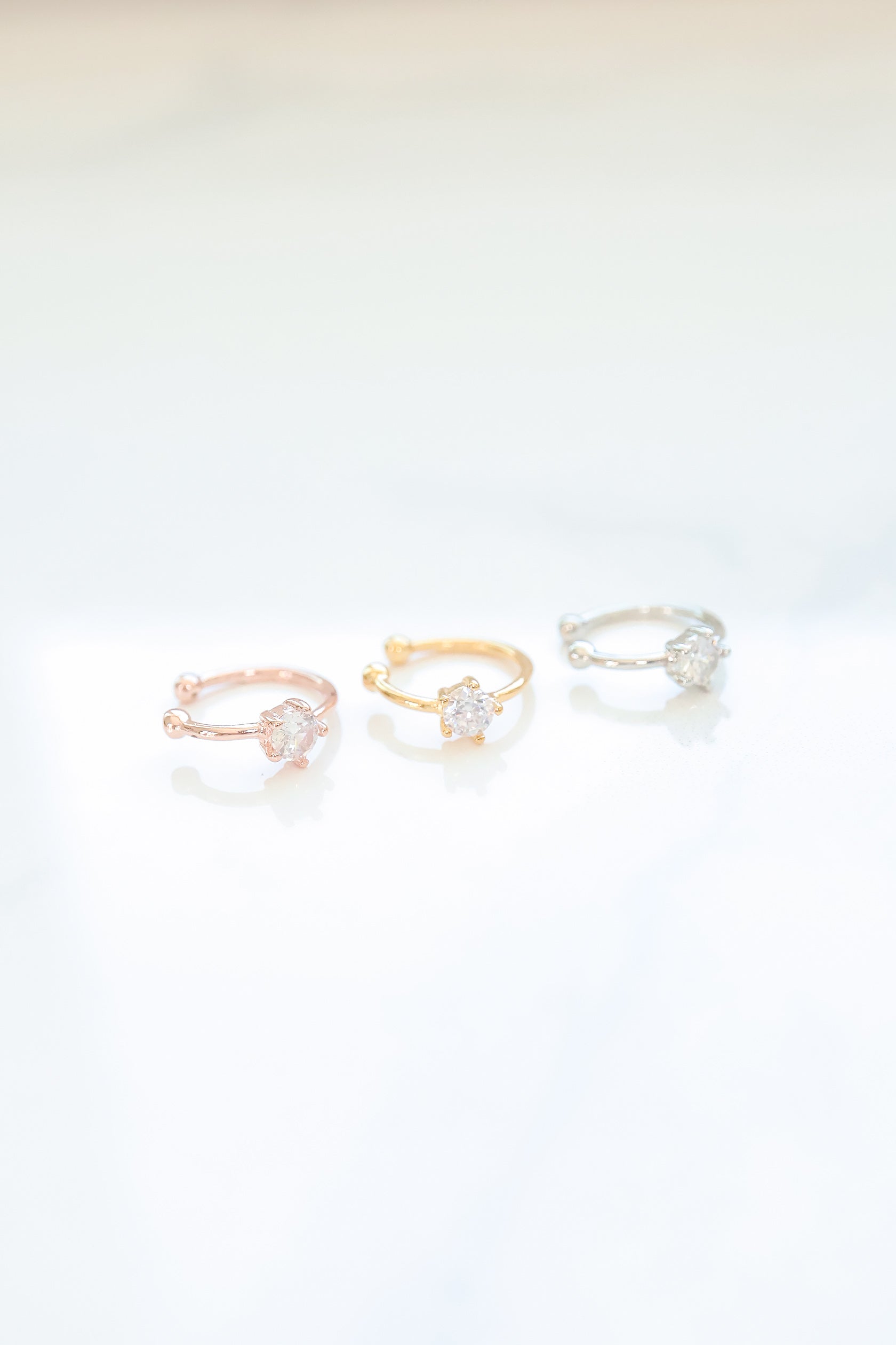 92.5 Sterling Silver Dainty tiny CZ stone simple ear cuff - Pretty At Sam