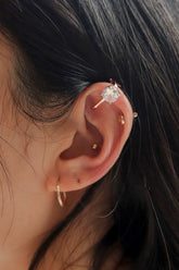 Gold Plated Large CZ Stone Ear Crawl Clip On Ear Cuff - Pretty At Sam