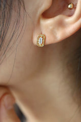 925 Sterling Silver Baguette Cubic Rectangle Shaped Antique Dainty Tiny Stud Earring - Pretty At Sam