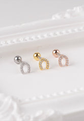 Surgical Steel Gold Plated Cubic Zirconia Horseshoe Single Stud - Pretty At Sam