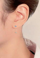 925 Sterling Silver Sky Color Stud With Natural Stone Back Post Drop Push Back Earring - Pretty At Sam
