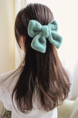 Snow Fleece Fabric Large Oversized Bow Hair Clip (4Colors) - Pretty At Sam