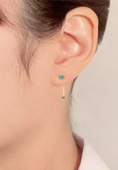 925 Sterling Silver Green Color Stud With Natural Stone Back Post Drop Push Back Earring - Pretty At Sam