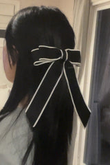 Black and white edged long tail bow hair clip - Pretty At Sam