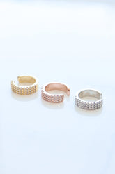 Gold Plated CZ stone pave classic non pierced ear cuff earring - Pretty At Sam