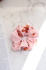 Gingham Check Pattern Teddybear Scrunch Hair Tie (4Colors) - Pretty At Sam