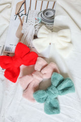 Snow Fleece Fabric Large Oversized Bow Hair Clip (4Colors) - Pretty At Sam
