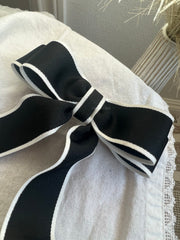 Black and white edged long tail bow hair clip - Pretty At Sam