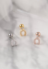 Surgical Steel Gold Plated Cubic Zirconia Horseshoe Single Stud - Pretty At Sam