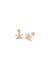 14k Solid Gold Pink CZ daisy flower motive screw closure stud earring - Pretty At Sam
