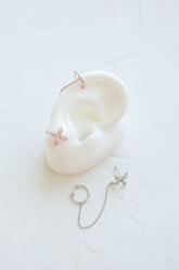 Flower pave stone earring with ear cuff and chain - Pretty At Sam