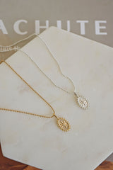 925 Sterling silver vintage compass oval coin pendant beads chain necklace - Pretty At Sam