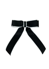 Black and white edged long tail bow hair clip - Pretty At Sam