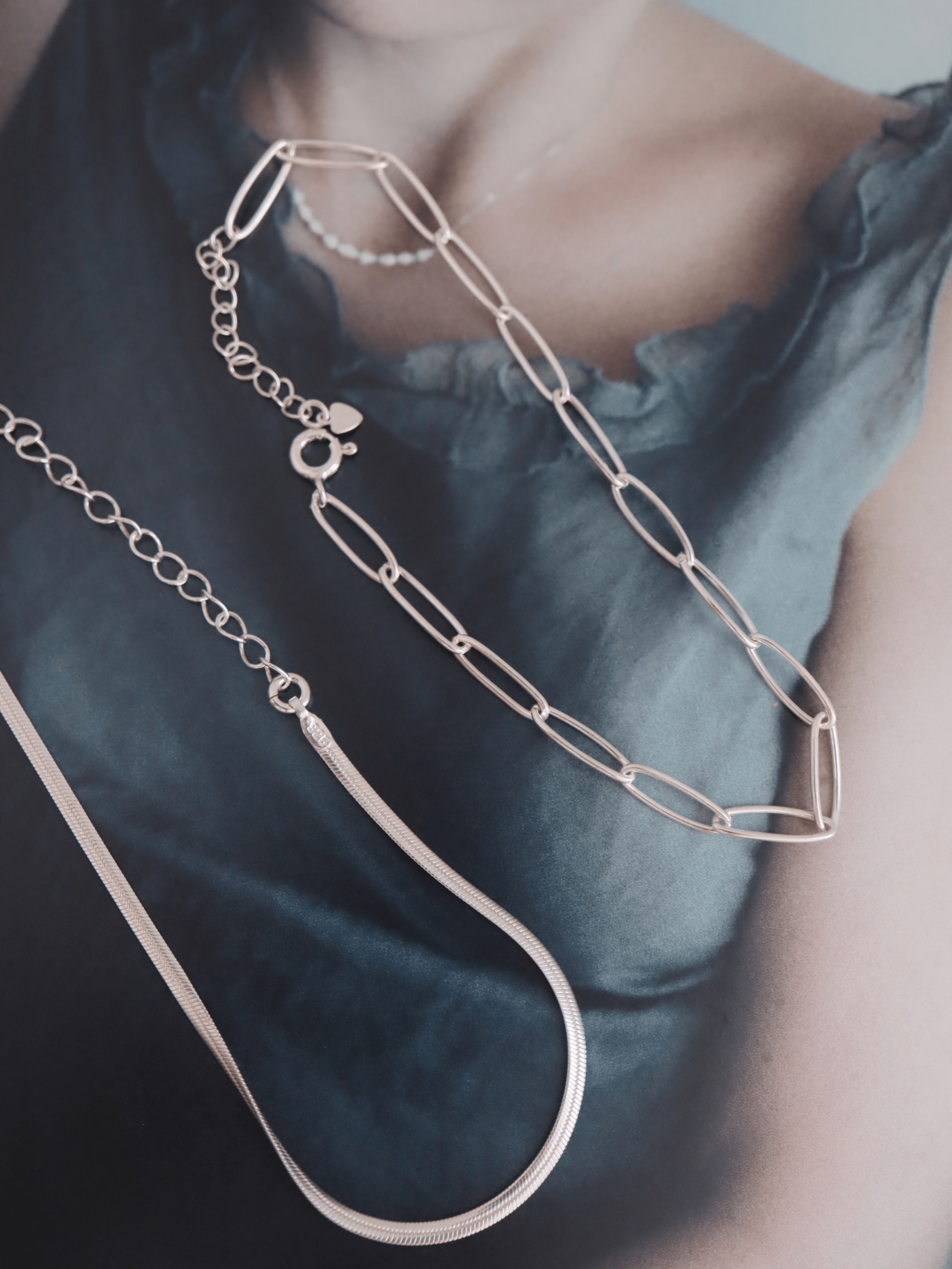 925 Silver link chain & snake chain basic bracelet - Pretty At Sam