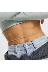 Stainless steel cuban chain waist belly belt long chain body jewelry - Pretty At Sam