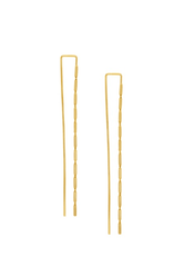 925 Sterling Silver Threader Long Post Flat Rectangle Box Chain Earring - Pretty At Sam