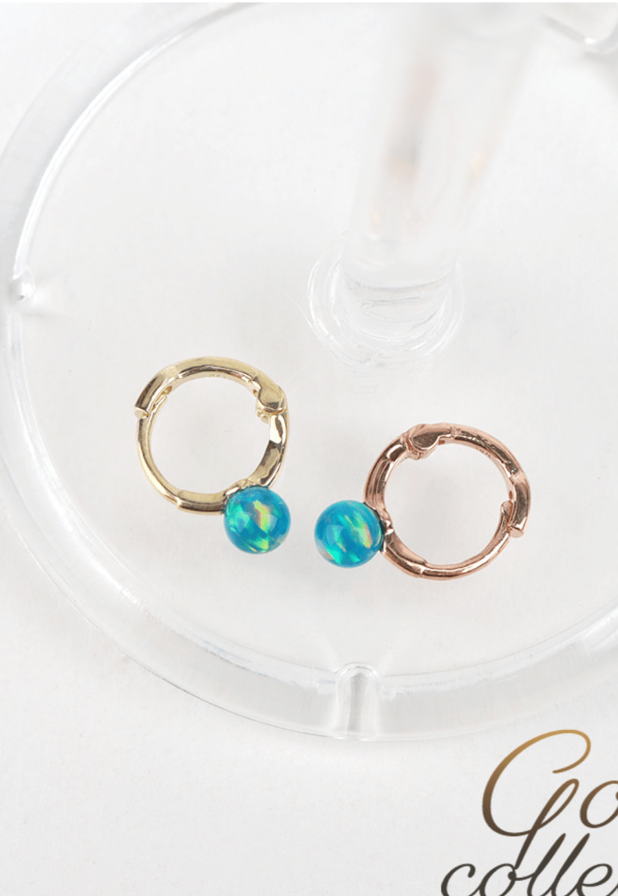14k Solid Gold Opal Ball XS Huggies Piercing Earring - Pretty At Sam