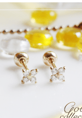 14k Solid Gold Dainty CZ Flower Single Stud - Pretty At Sam