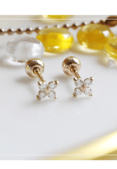 14k Solid Gold Dainty CZ Flower Single Stud - Pretty At Sam