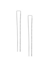 925 Sterling Silver Threader Long Post Flat Rectangle Box Chain Earring - Pretty At Sam