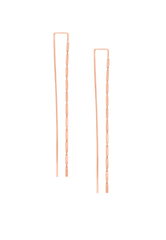 925 Sterling Silver Threader Long Post Flat Rectangle Box Chain Earring - Pretty At Sam