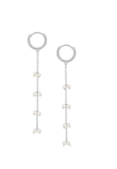 925 Sterling Silver Small Hoop One Touch Chain Pearl Drop Earring - Pretty At Sam