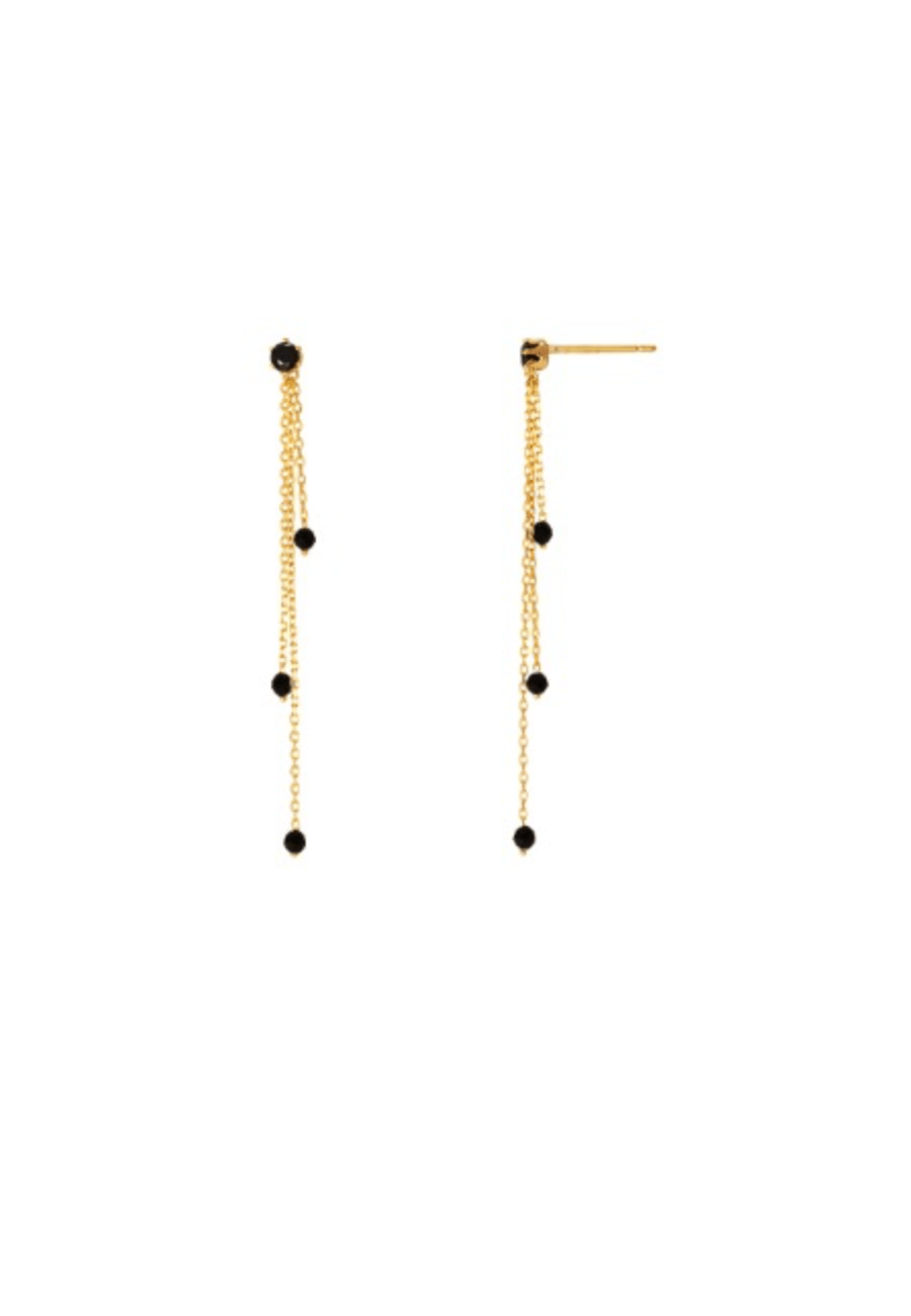 925 Sterling Silver Natural Black Stone Three Tassel Drop Push Back Earring - Pretty At Sam