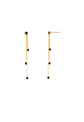 925 Sterling Silver Natural Black Stone Three Tassel Drop Push Back Earring - Pretty At Sam