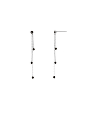 925 Sterling Silver Natural Black Stone Three Tassel Drop Push Back Earring - Pretty At Sam