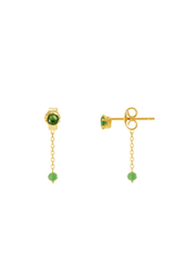 925 Sterling Silver Green Color Stud With Natural Stone Back Post Drop Push Back Earring - Pretty At Sam