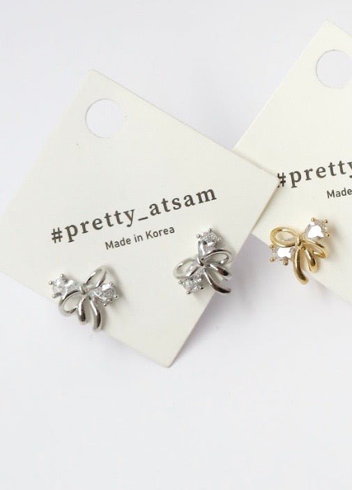 ✨ Bow Knot Ribbon Stud Earrings – Rhodium & Gold Plated, Hypoallergenic ✨