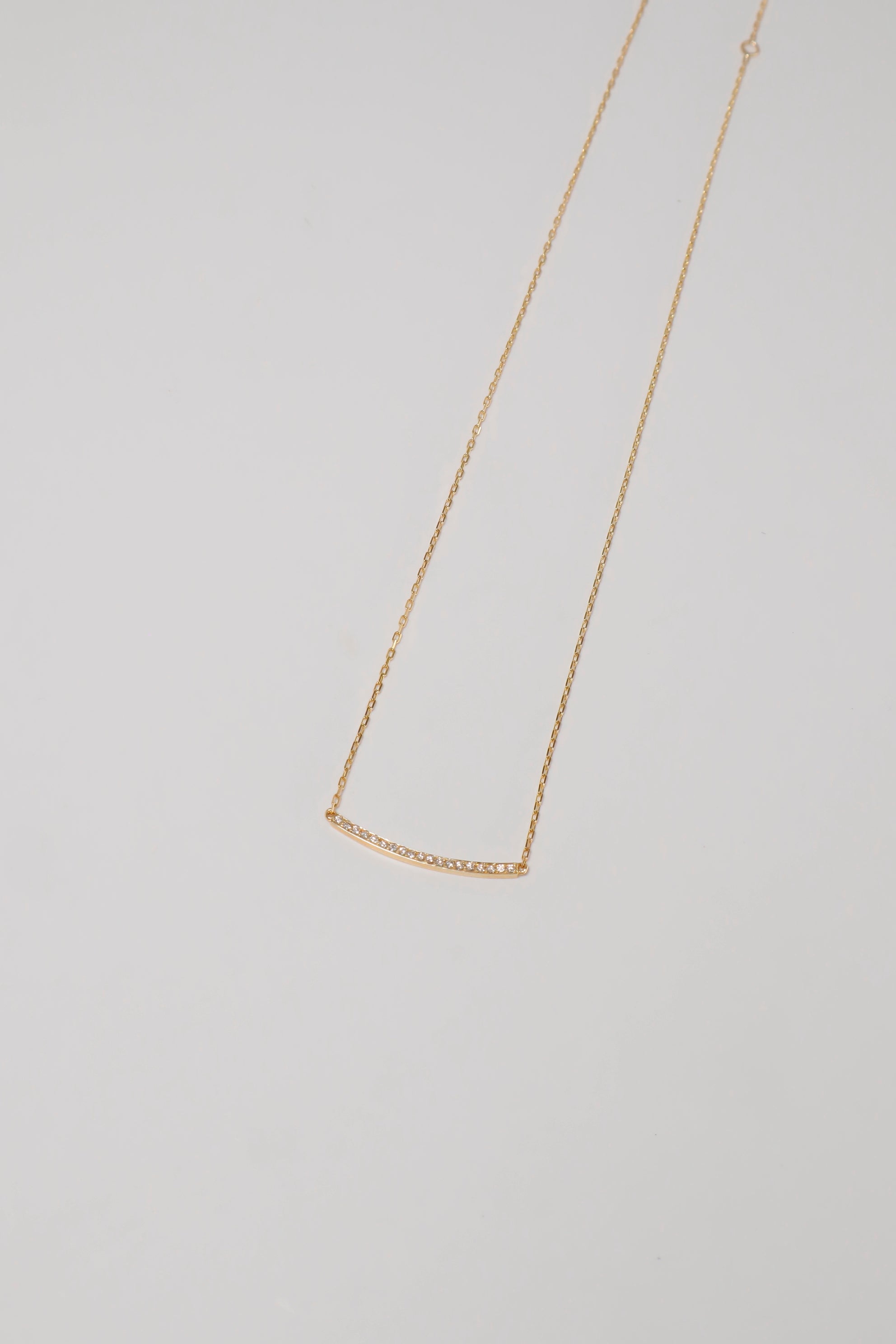 14k Solid Gold Natural Diamond Smile Curve Pave Necklace - Pretty At Sam