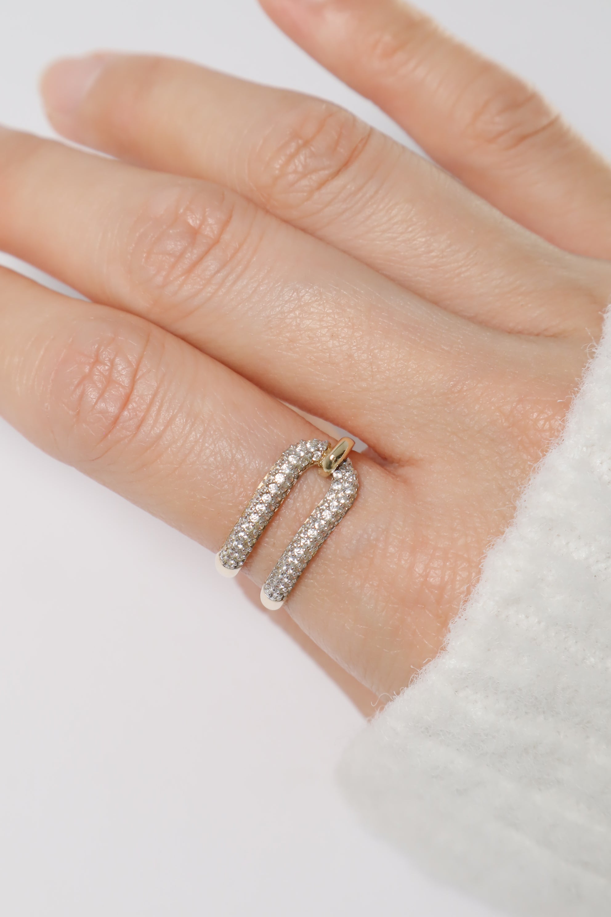 14K Solid Gold Double Side Pave Stone Bold Ring - Pretty At Sam