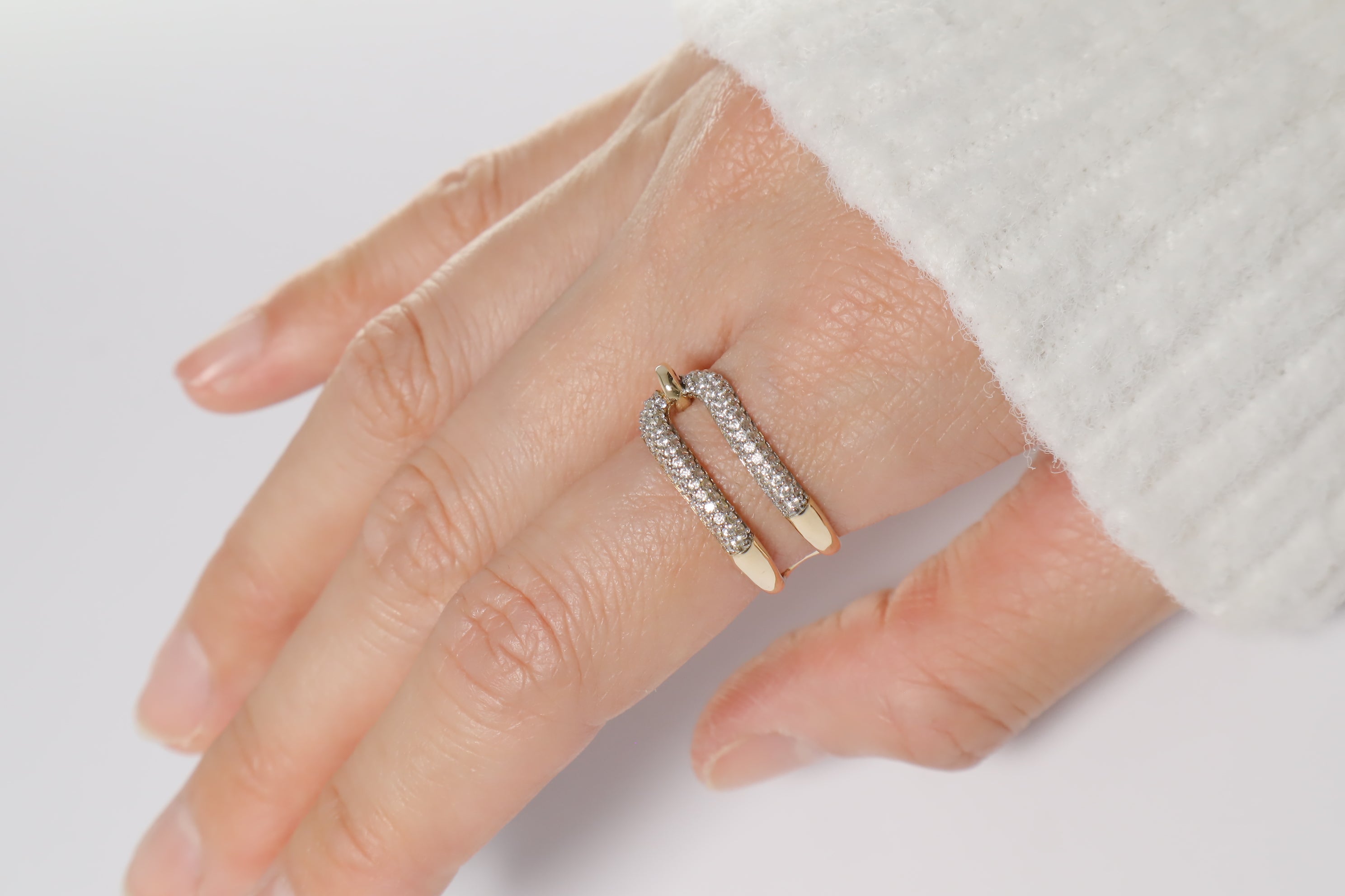 14K Solid Gold Double Side Pave Stone Bold Ring - Pretty At Sam