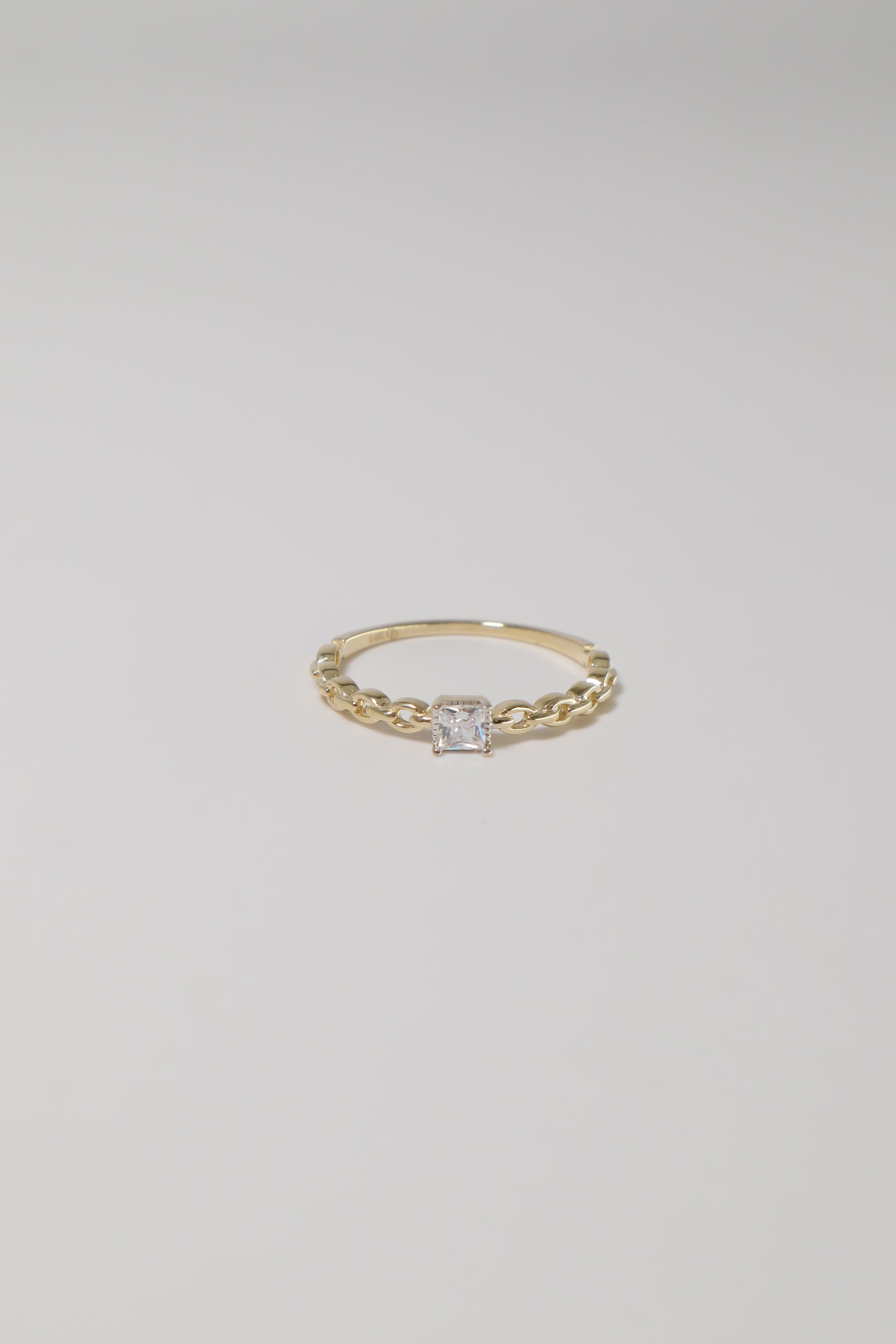 14K Solid Gold CZ Square Chain Linked Stackable Ring - Pretty At Sam