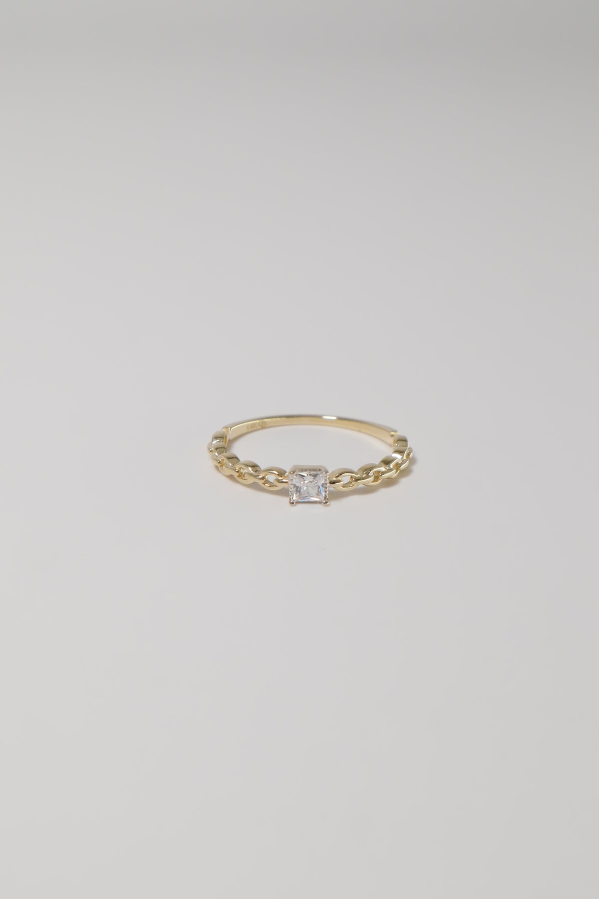 14K Solid Gold CZ Square Chain Linked Stackable Ring - Pretty At Sam