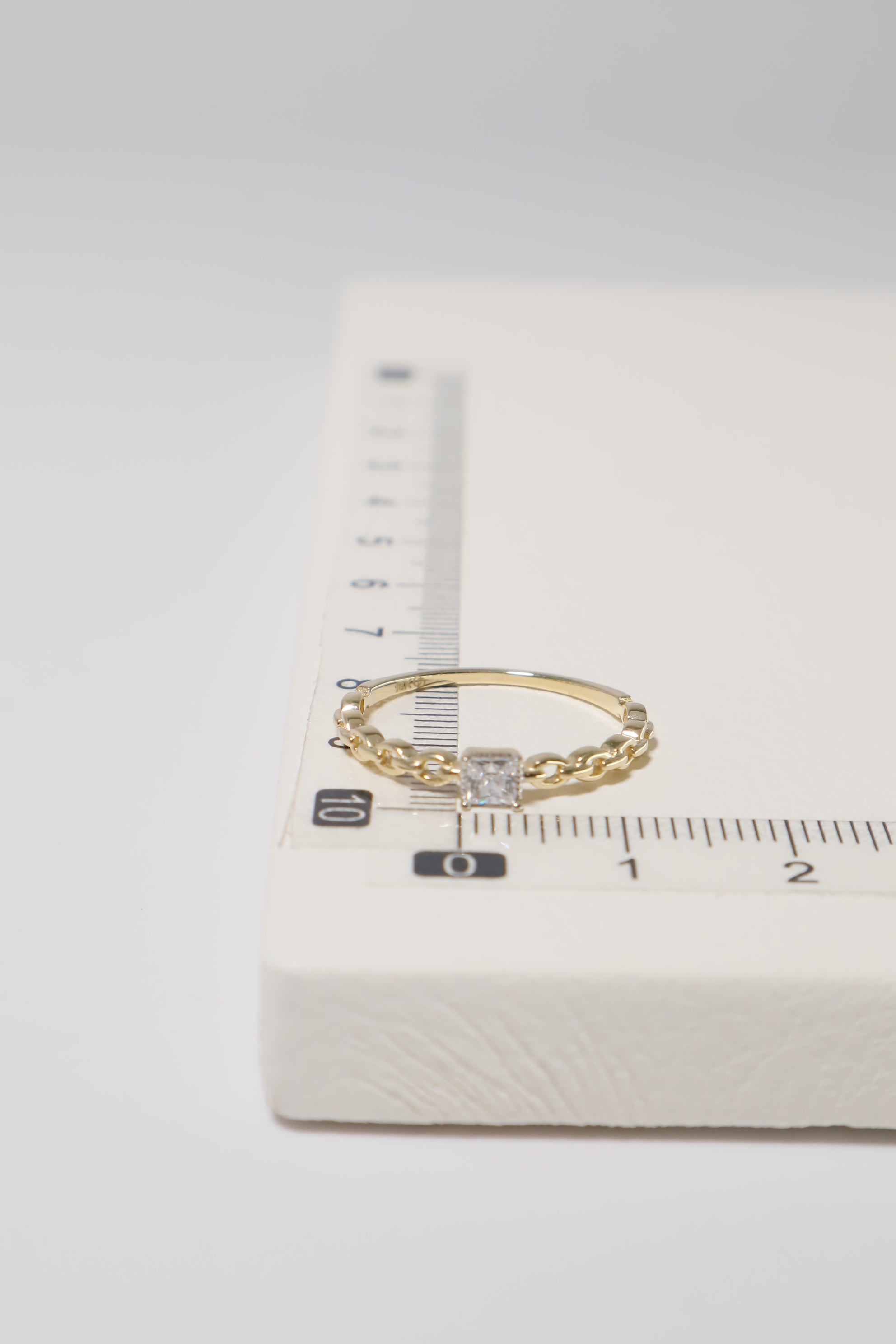 14K Solid Gold CZ Square Chain Linked Stackable Ring - Pretty At Sam