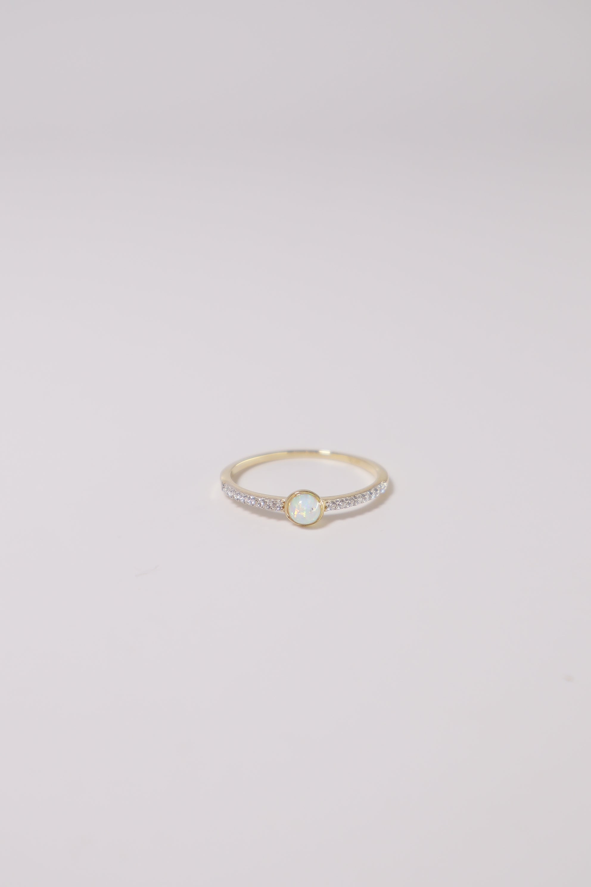 14K Solid Gold Round Opal CZ Channel Setting Ring - Pretty At Sam