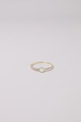 14K Solid Gold Round Opal CZ Channel Setting Ring - Pretty At Sam