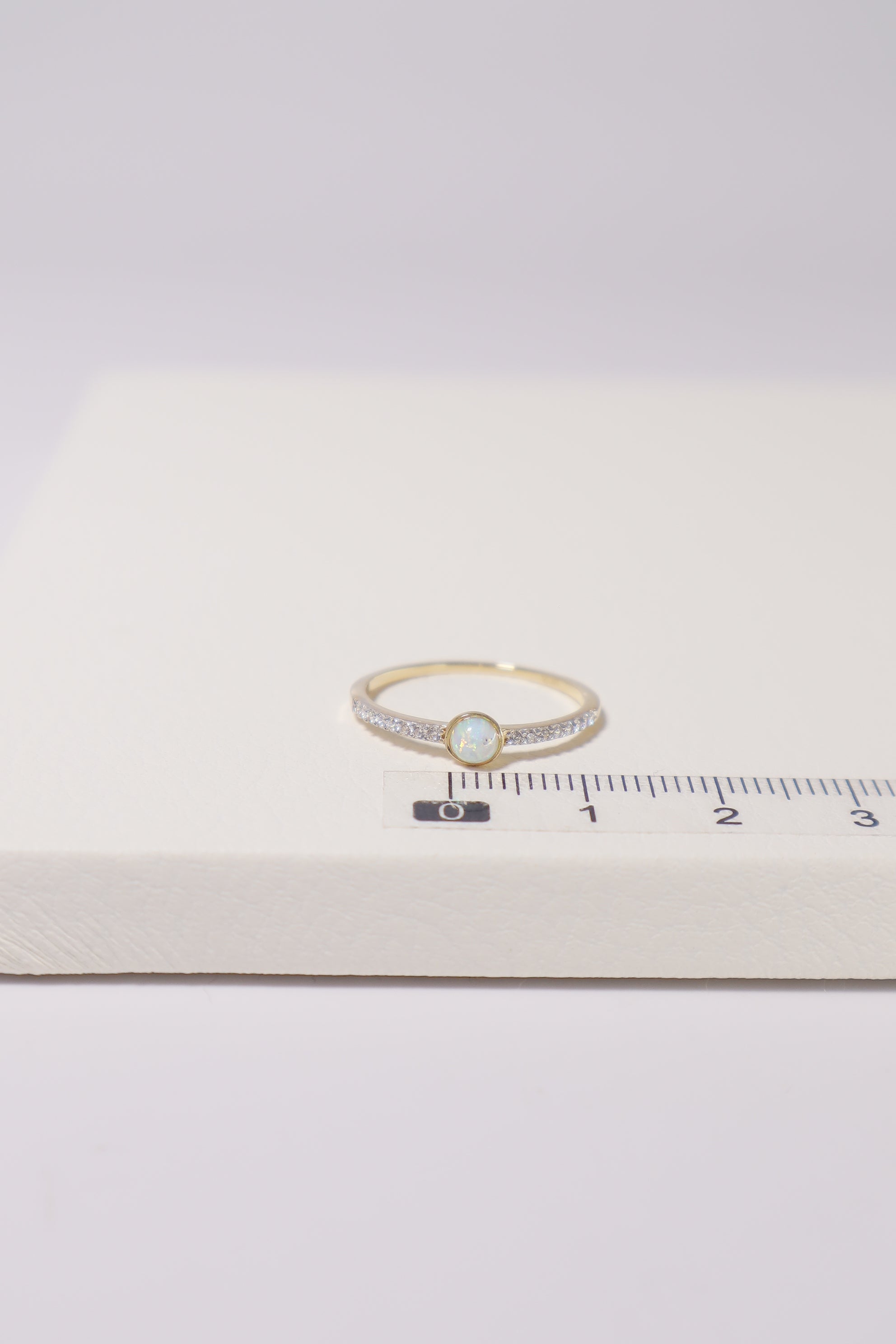 14K Solid Gold Round Opal CZ Channel Setting Ring - Pretty At Sam