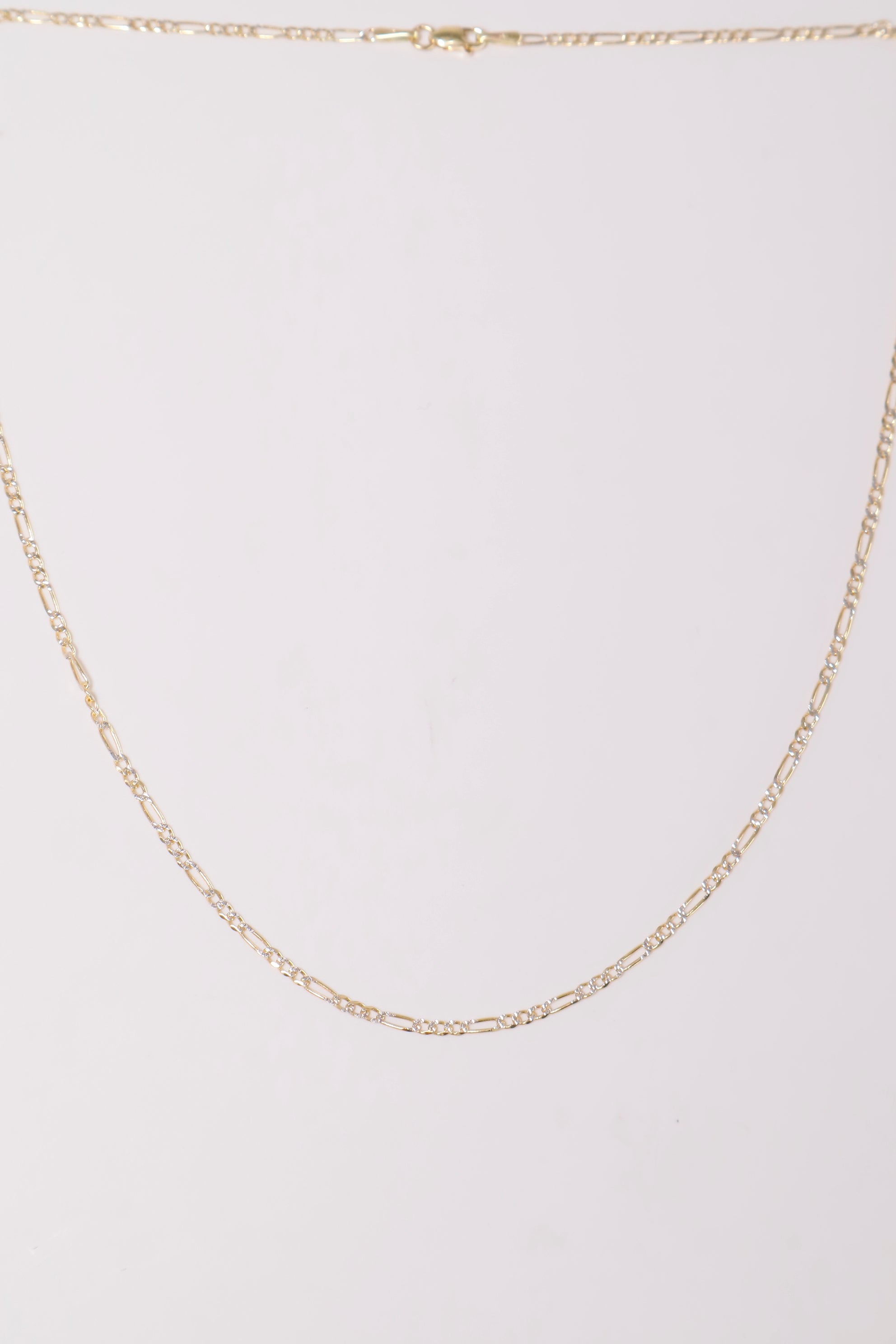 14K Solid Gold Flat Figaro Chain 16" Necklace - Pretty At Sam