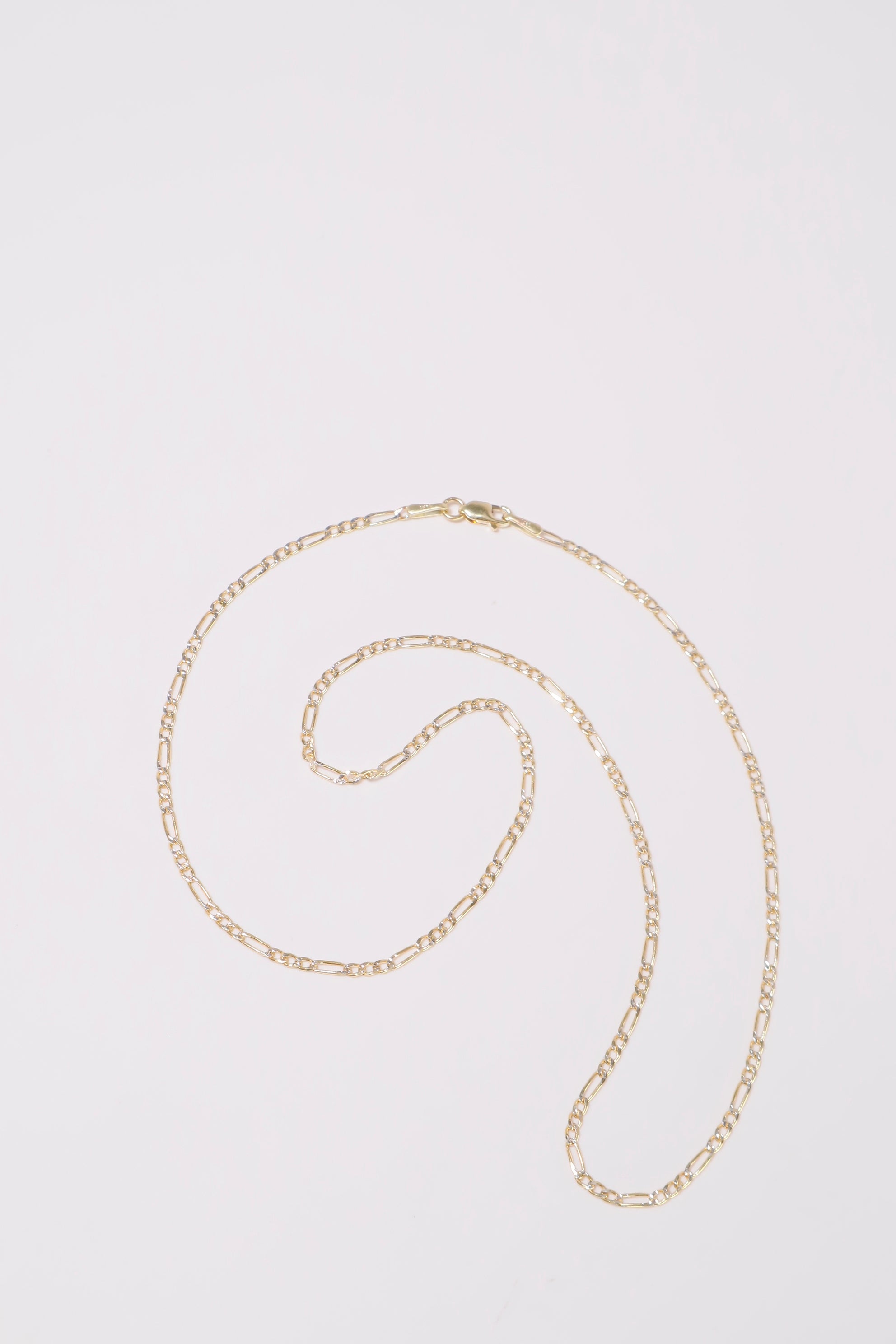 14K Solid Gold Flat Figaro Chain 16" Necklace - Pretty At Sam